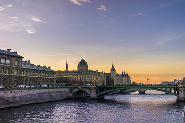 Image showing Bridge by the Seine river in Paris at night