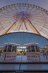 Image showing Place de la Concorde at sunset. Ferris wheel and Egyptian obelis