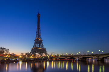 Image showing The Eiffel tower at sunrise in Paris