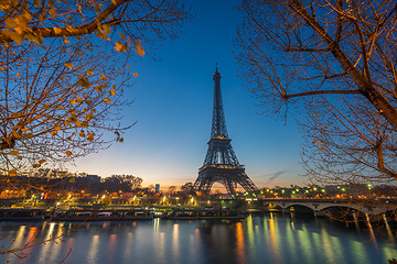 Image showing The Eiffel tower at sunrise in Paris