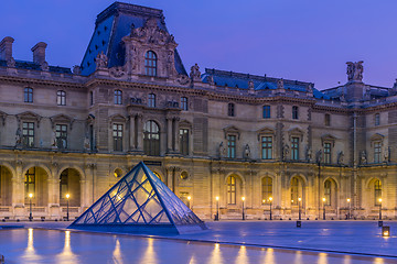 Image showing View of famous Louvre Museum with Louvre Pyramid