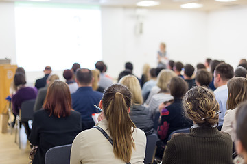 Image showing Woman giving presentation on business conference.