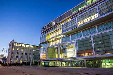 Image showing Exterior of Slovenian Chamber of Commerce at dusk.