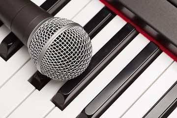 Image showing Microphone Laying on Electronic Synthesizer Keyboard Abstract