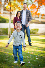 Image showing Outdoor Portrait of Happy Mixed Race Chinese and Caucasian Paren