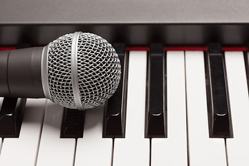 Image showing Microphone Laying on Electronic Synthesizer Keyboard Abstract