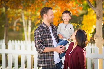 Image showing Outdoor Portrait of Mixed Race Chinese and Caucasian Parents and