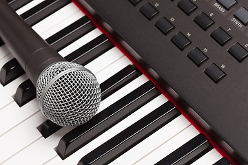 Image showing Microphone Laying on Electronic Synthesizer Keyboard Abstract