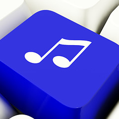 Image showing Music Symbol Computer Key In Blue Showing Online Radio Or Audio