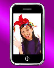 Image showing Happy Young Girl Photo On Mobile Phone