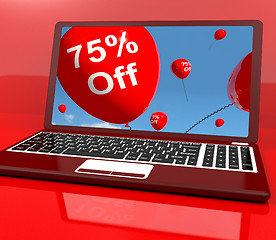 Image showing 75% Off Balloons On Computer Showing Discount Of Seventy Five Pe