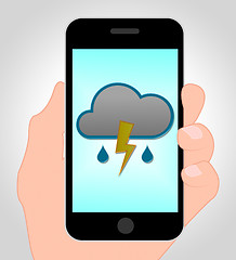 Image showing Thunder Forecast Online Shows Mobile Phone And Thunderbolt