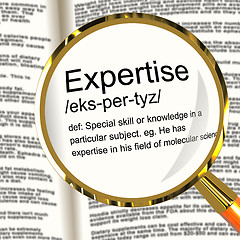Image showing Expertise Definition Magnifier Showing Skills Proficiency And Ca