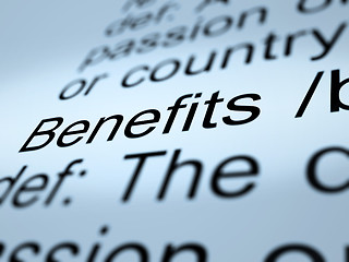 Image showing Benefits Definition Closeup Showing Bonus Perks Or Rewards