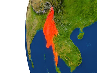 Image showing Myanmar on globe