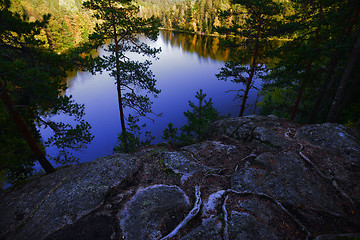 Image showing view on a forest lake in autumn, Finland