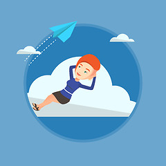 Image showing Business woman lying on cloud vector illustration.