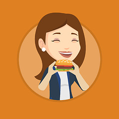 Image showing Woman eating hamburger vector illustration.