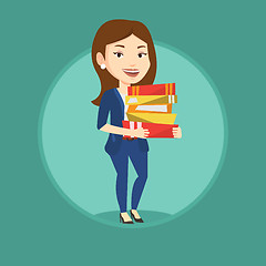 Image showing Woman holding pile of books vector illustration.