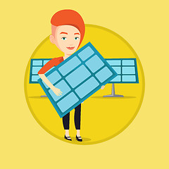 Image showing Woman holding solar panel vector illustration.