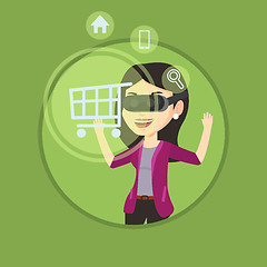 Image showing Woman in virtual reality headset shopping online.