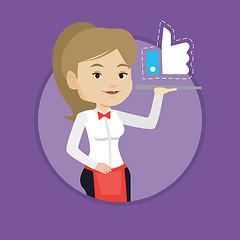 Image showing Waitress with like button vector illustration.