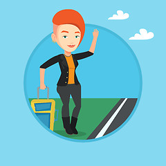 Image showing Young woman hitchhiking vector illustration.