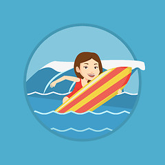 Image showing Happy surfer in action on a surf board.