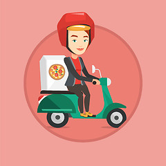 Image showing Woman delivering pizza on scooter.