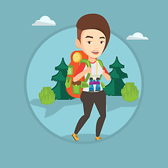 Image showing Woman with backpack hiking vector illustration.