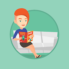 Image showing Woman reading magazine on sofa vector illustration