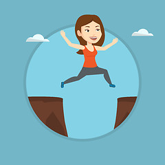 Image showing Sportswoman jumping over cliff vector illustration