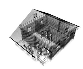 Image showing line drawing of house. 3d illustration