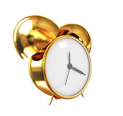 Image showing Old style of Gold Shiny alarm clock. 3d illustration