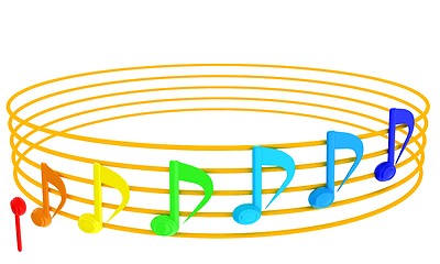 Image showing Various music notes on stave. Colorfull 3d. 3D illustration