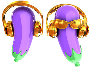 Image showing eggplant with sun glass and headphones front \