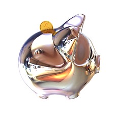 Image showing Piggy in Chrome Symbol for Financial Concepts. 3d illustration