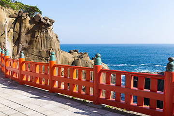 Image showing Aoshima Shrine and coastline