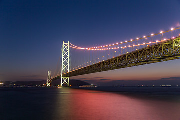 Image showing Akashi Kaikyo Bridge at evening