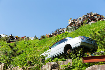 Image showing Landfill with blue sky