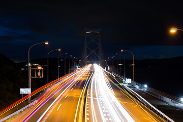 Image showing Night traffic on the highway