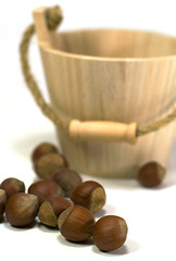 Image showing hazelnuts and wooden basket