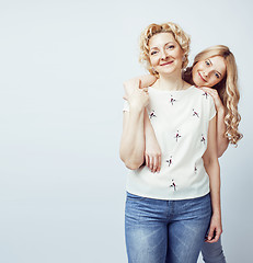 Image showing mother with daughter together posing happy smiling isolated on white background with copyspace, lifestyle people concept 