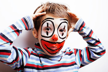 Image showing little cute boy with facepaint like clown, pantomimic expression