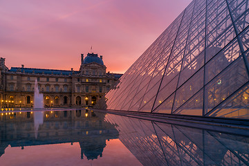 Image showing View of famous Louvre Museum with Louvre Pyramid