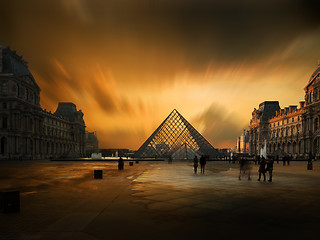 Image showing View of famous Louvre Museum with Louvre Pyramid