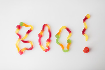 Image showing word boo made of gummy worms for halloween