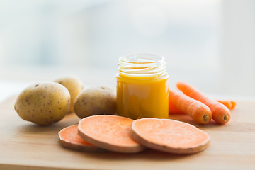 Image showing vegetable puree or baby food in glass jar