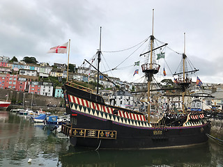 Image showing Golden Hind Boat Brixham Harbour UK