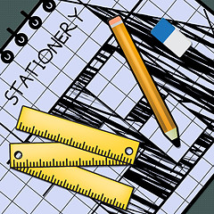 Image showing Stationery Supplies Shows School Materials 3d Illustration